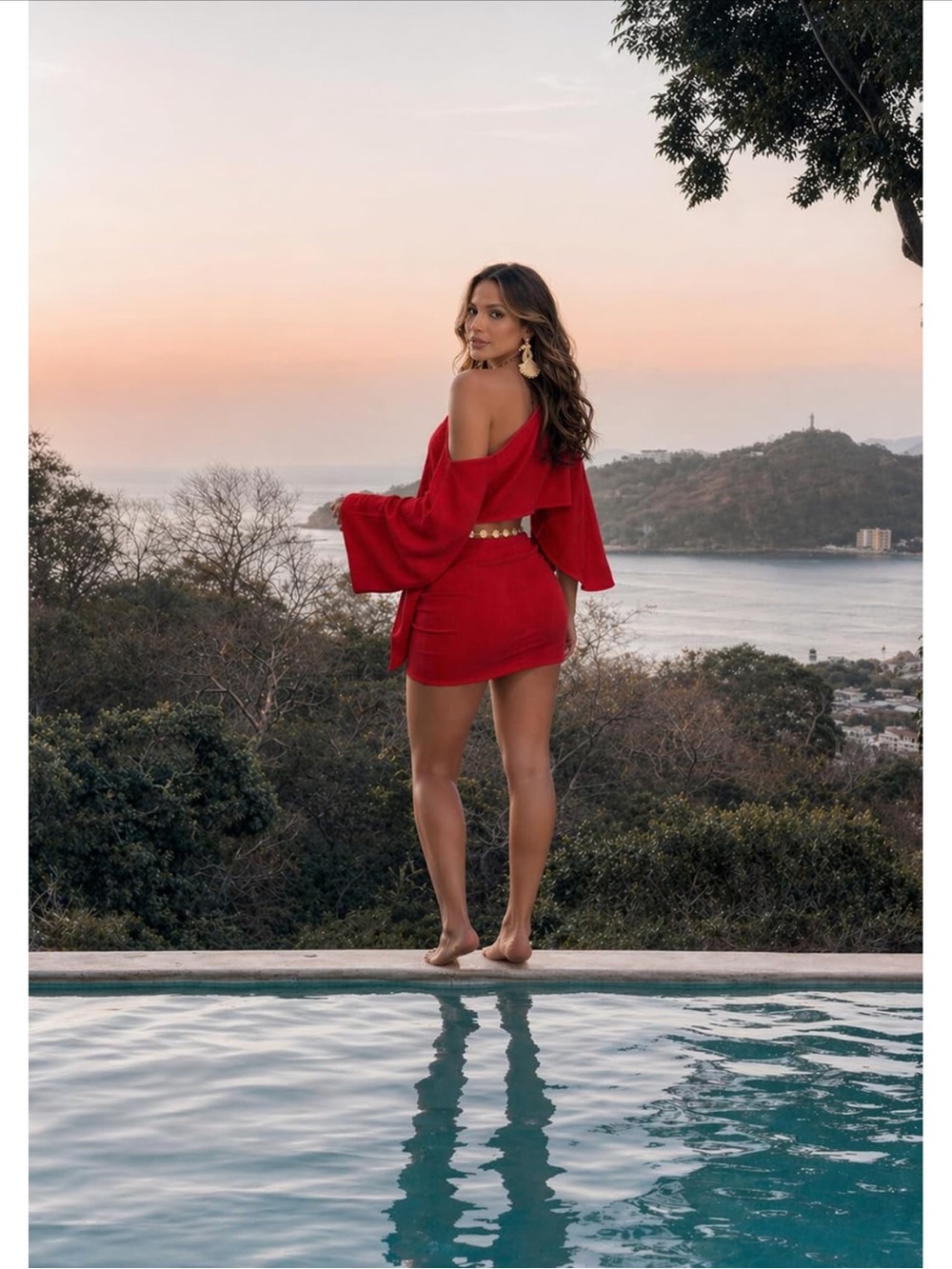 Off-Shoulder Red Two-Piece Mini Dress - Picture 2 of 3